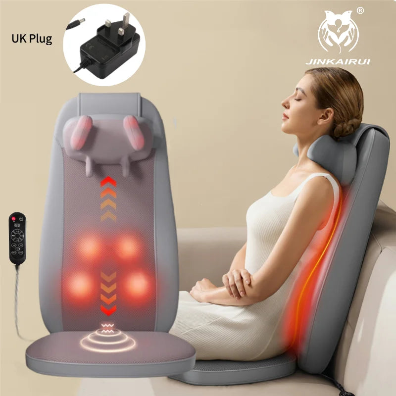 Electric Back Massager Vibrating Cervical Massage Chair Seat Cushion for Body Shiatsu Heated Kneading Relaxarion Home Office Use