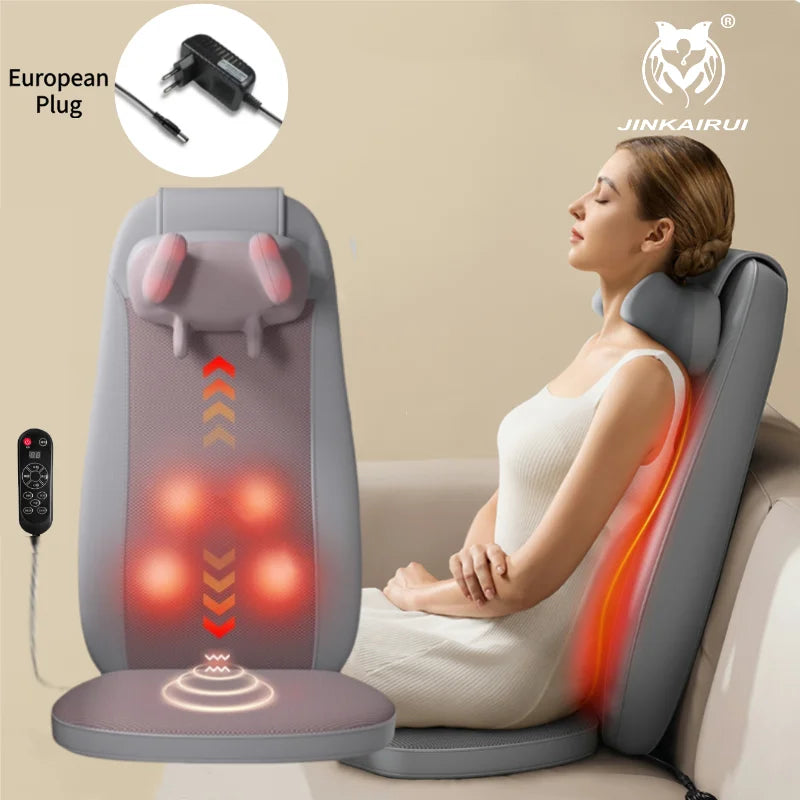 Electric Back Massager Vibrating Cervical Massage Chair Seat Cushion for Body Shiatsu Heated Kneading Relaxarion Home Office Use