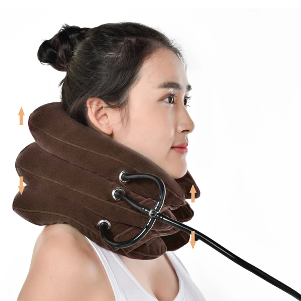 Inflatable Neck Stretcher Support Air Cervical Traction 3 Tubes Neck Braces Stress Relief Relaxation Men Women for Home Office
