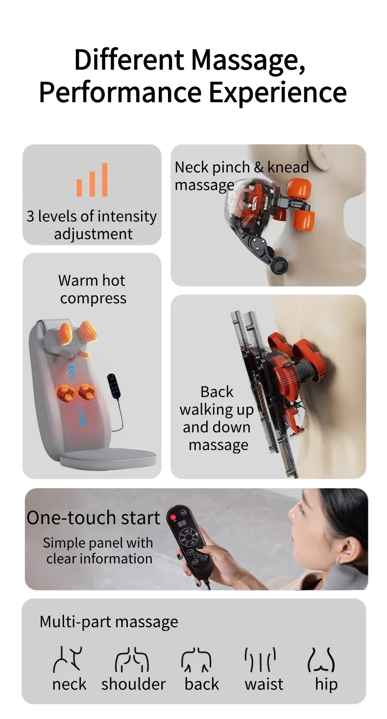 Electric Back Massager Vibrating Cervical Massage Chair Seat Cushion for Body Shiatsu Heated Kneading Relaxarion Home Office Use