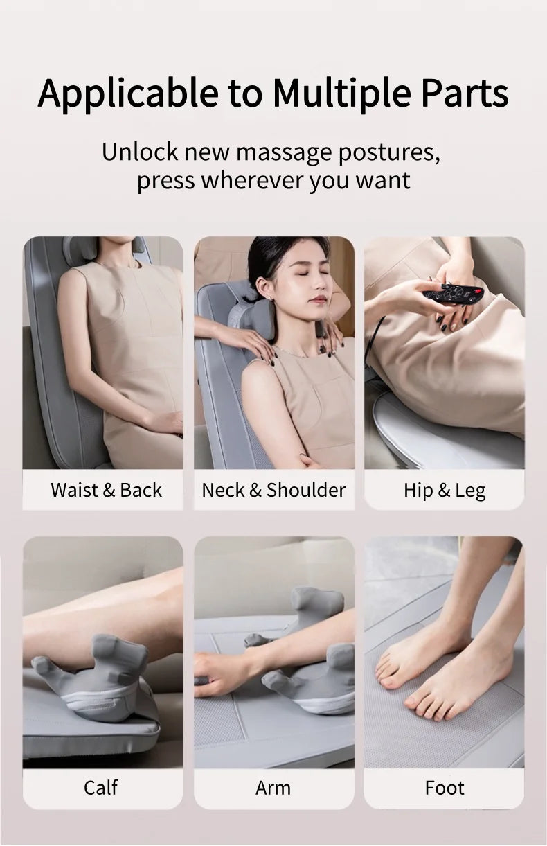 Electric Back Massager Vibrating Cervical Massage Chair Seat Cushion for Body Shiatsu Heated Kneading Relaxarion Home Office Use