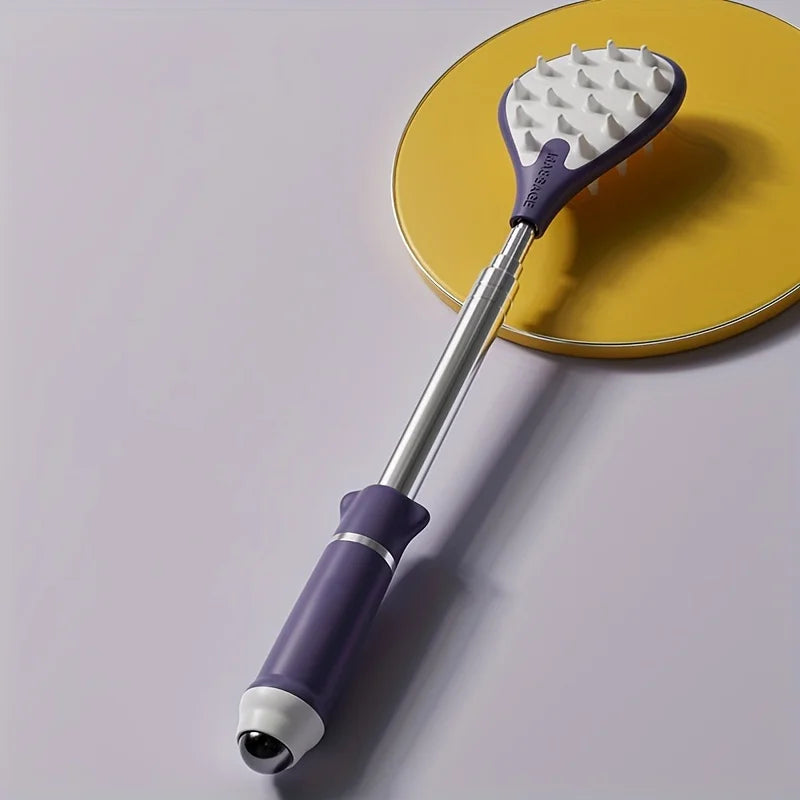 Extendable Back Scratcher - Magnetic Acupressure Massage Roller, Non-Slip Handle, Portable Itch Relief | 1pc, Black/Purple