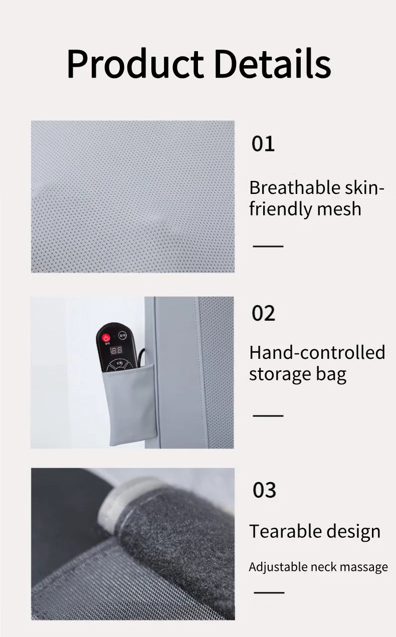 Electric Back Massager Vibrating Cervical Massage Chair Seat Cushion for Body Shiatsu Heated Kneading Relaxarion Home Office Use