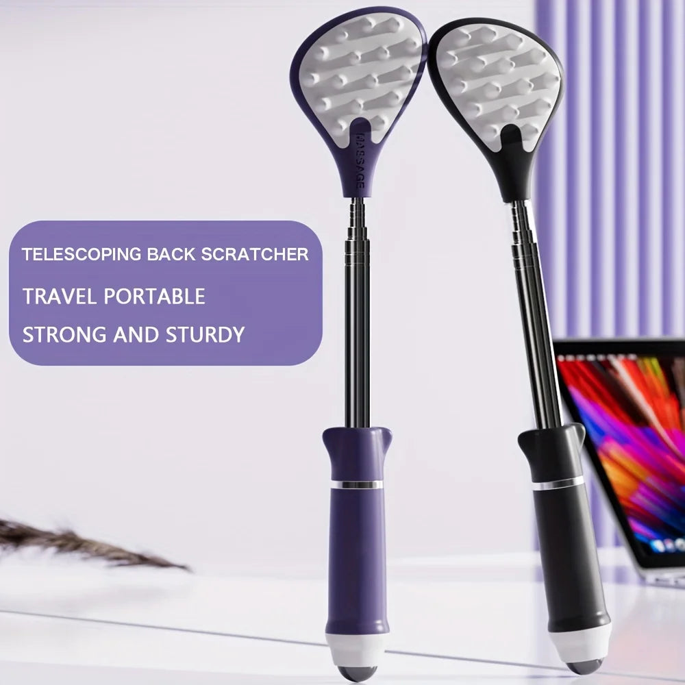 Extendable Back Scratcher - Magnetic Acupressure Massage Roller, Non-Slip Handle, Portable Itch Relief | 1pc, Black/Purple