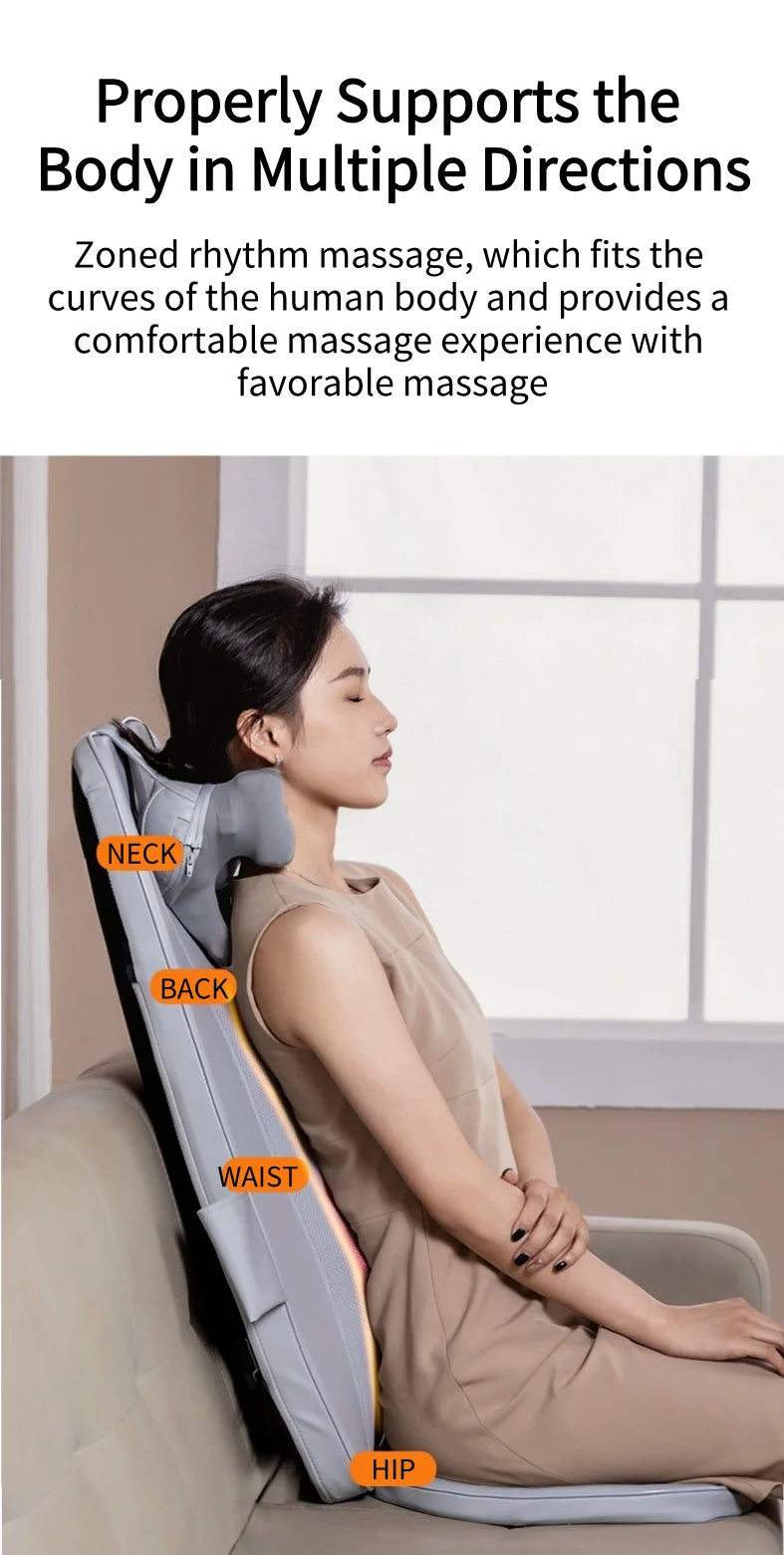 Electric Back Massager Vibrating Cervical Massage Chair Seat Cushion for Body Shiatsu Heated Kneading Relaxarion Home Office Use