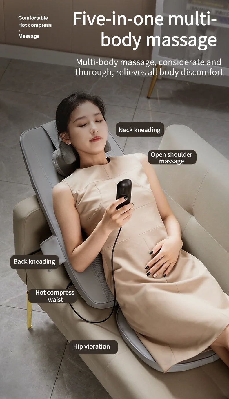 Electric Back Massager Vibrating Cervical Massage Chair Seat Cushion for Body Shiatsu Heated Kneading Relaxarion Home Office Use