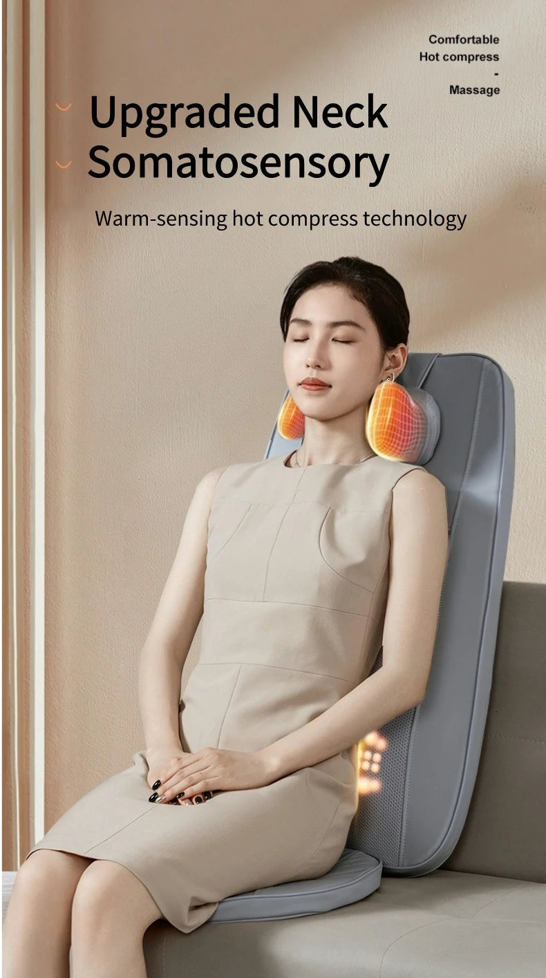 Electric Back Massager Vibrating Cervical Massage Chair Seat Cushion for Body Shiatsu Heated Kneading Relaxarion Home Office Use