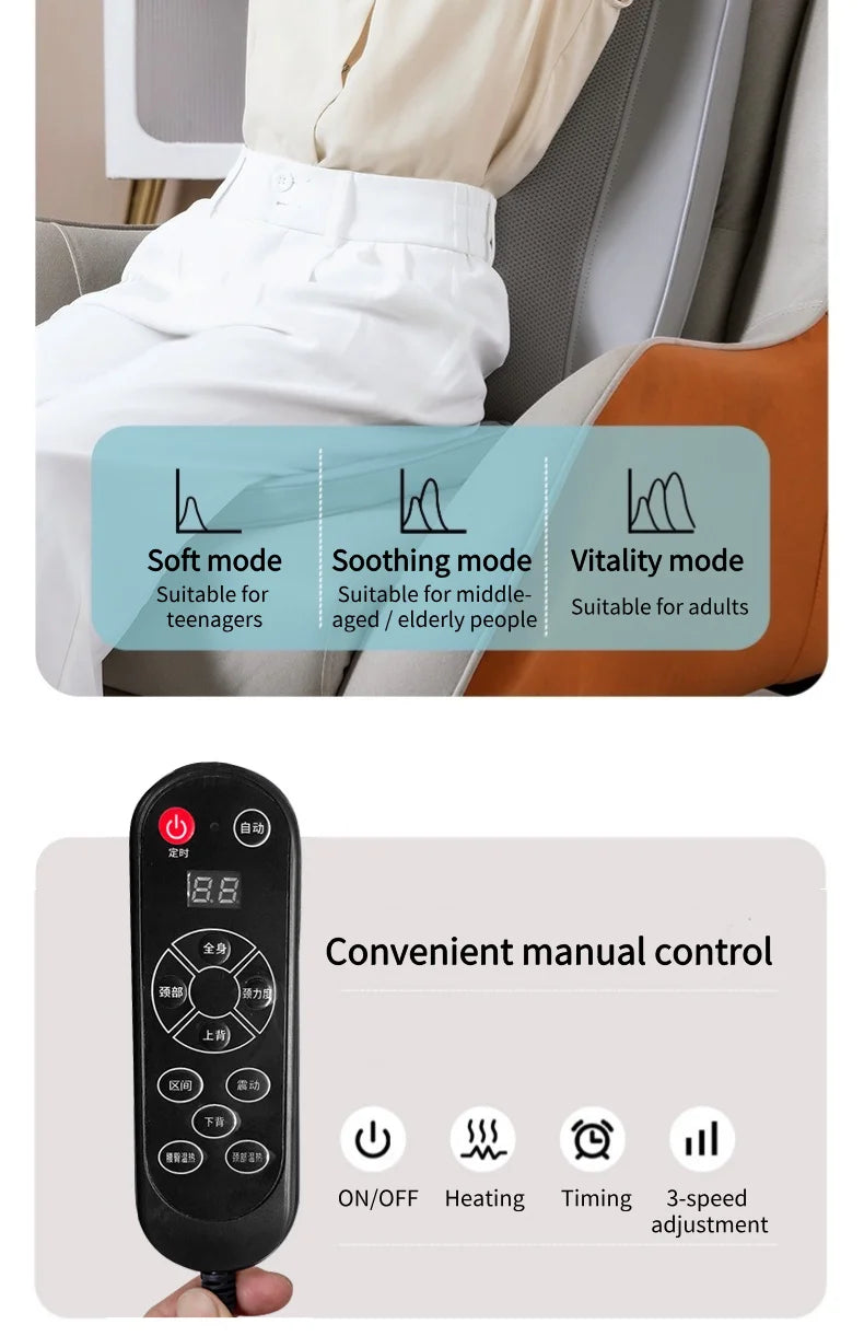 Electric Back Massager Vibrating Cervical Massage Chair Seat Cushion for Body Shiatsu Heated Kneading Relaxarion Home Office Use