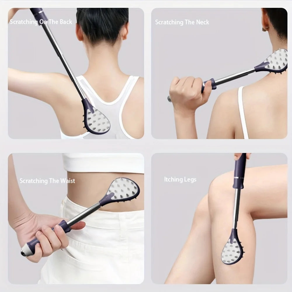 Extendable Back Scratcher - Magnetic Acupressure Massage Roller, Non-Slip Handle, Portable Itch Relief | 1pc, Black/Purple