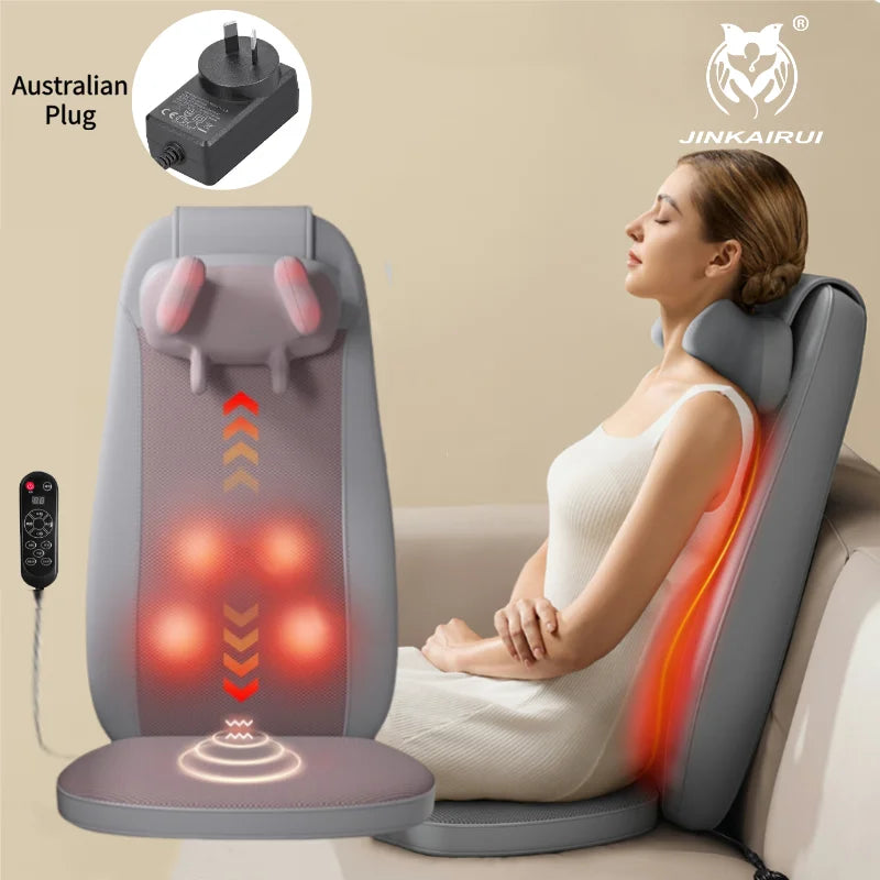 Electric Back Massager Vibrating Cervical Massage Chair Seat Cushion for Body Shiatsu Heated Kneading Relaxarion Home Office Use