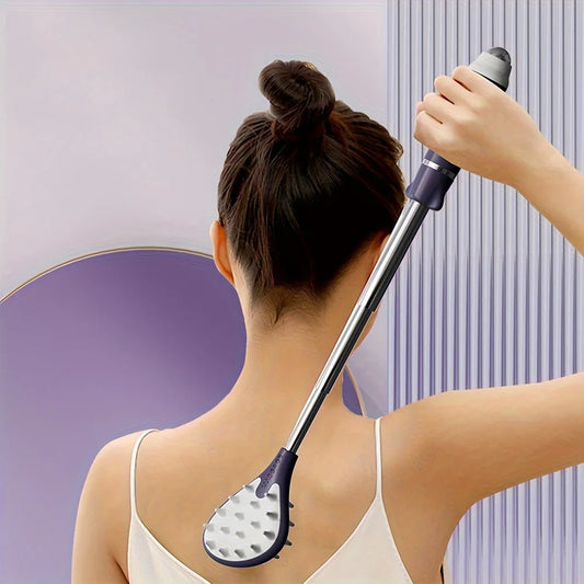 Extendable Back Scratcher - Magnetic Acupressure Massage Roller, Non-Slip Handle, Portable Itch Relief | 1pc, Black/Purple