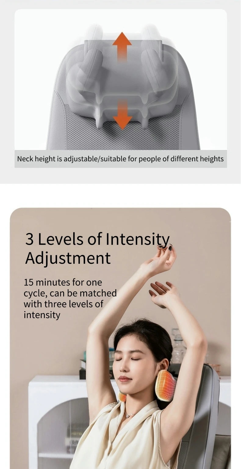 Electric Back Massager Vibrating Cervical Massage Chair Seat Cushion for Body Shiatsu Heated Kneading Relaxarion Home Office Use